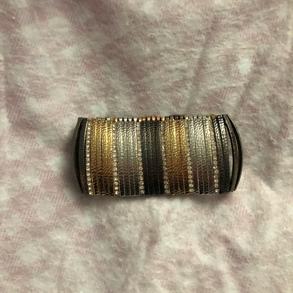 Gold/silver/gunmetal/rhinestone stretch bracelet